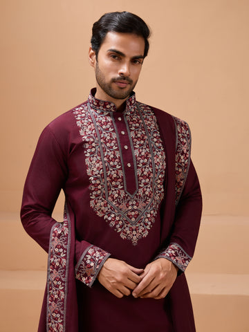 Latest nature Maroon Kurta and Dupatta for Mens Wear