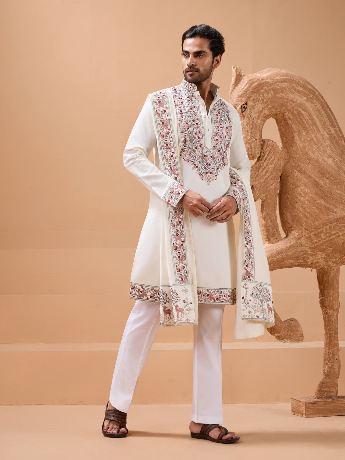 Vibrant Look White Kurta Dupatta Set for Mens Wear