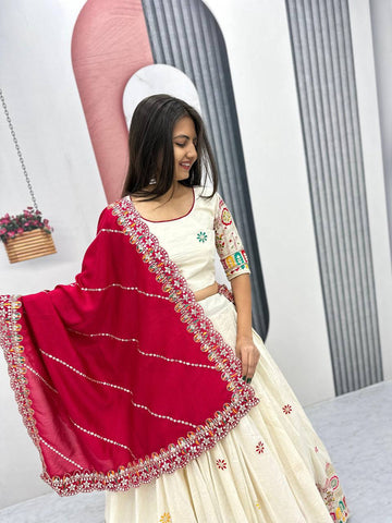 Premium Festive Wear Pure Cotton Embroidery Chain Work Ready to Wear Lehenga Choli