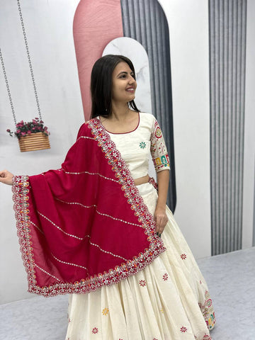 Premium Festive Wear Pure Cotton Embroidery Chain Work Ready to Wear Lehenga Choli