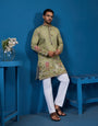 Traditional Pista Green Embroidered Kurta for Men
