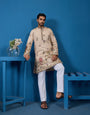 Perfect Festive Choice Beige Ethnic Kurta for Mens Wear