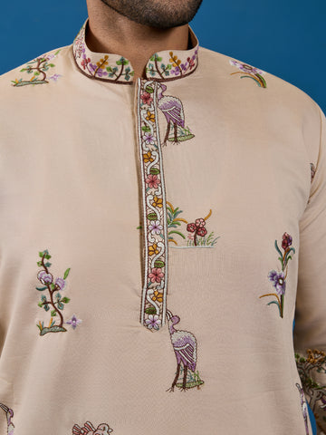 Perfect Festive Choice Beige Ethnic Kurta for Mens Wear