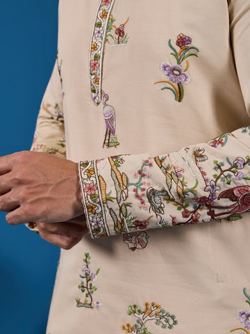 Perfect Festive Choice Beige Ethnic Kurta for Mens Wear