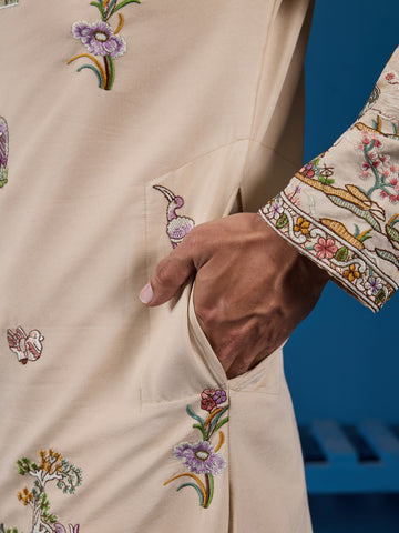 Perfect Festive Choice Beige Ethnic Kurta for Mens Wear