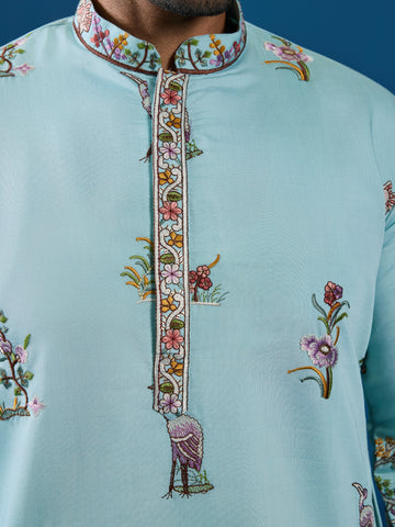 Wedding Celebration Elegant Sky Kurta for Mens Wear