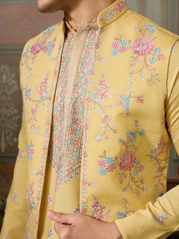 Trending Yellow Haldi Ceremony Koti Kurta for Men