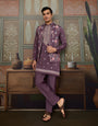 Dusty Purple Wedding Kurta with Matching Koti Set for men