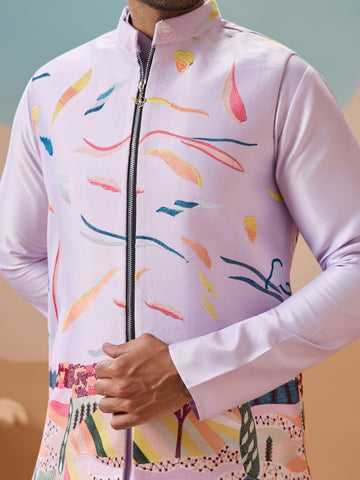 Lavender Wedding Carnival Koti Kurta Set for Mens