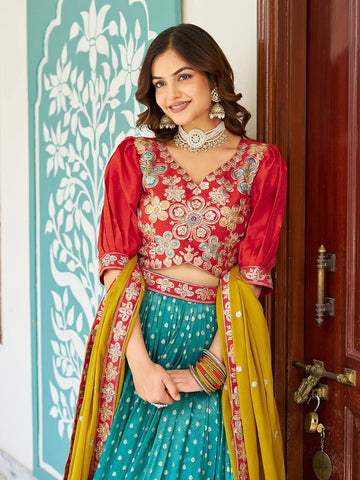 Heavy Mono Silk Embroidery Sequence Work Ready to Wear Lehenga Choli Set