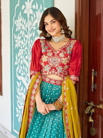 Heavy Mono Silk Embroidery Sequence Work Ready to Wear Lehenga Choli Set