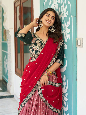 Heavy Mono Silk Embroidery Sequence Work Ready to Wear Lehenga Choli Set