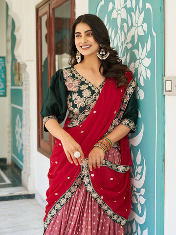 Heavy Mono Silk Embroidery Sequence Work Ready to Wear Lehenga Choli Set