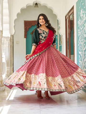 Heavy Mono Silk Embroidery Sequence Work Ready to Wear Lehenga Choli Set