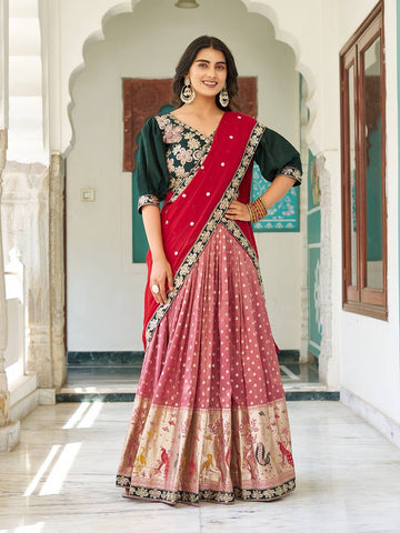 Heavy Mono Silk Embroidery Sequence Work Ready to Wear Lehenga Choli Set