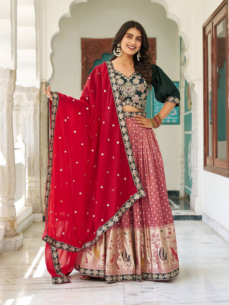 Heavy Mono Silk Embroidery Sequence Work Ready to Wear Lehenga Choli Set
