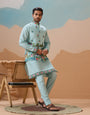 Stylish Sky Color Mens Koti Kurta Set Collection