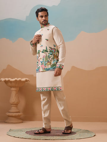 Latest Beige Color Koti Kurta Set for Mens Wear Collection