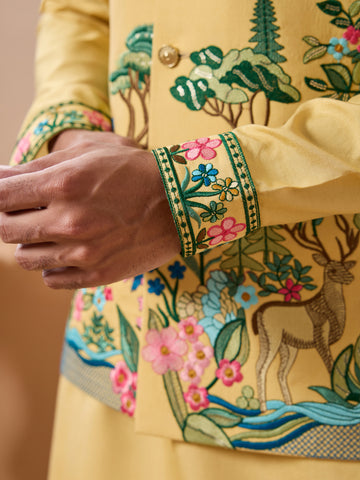 Haldi Special Yellow Classic Koti Kurta Set for Mens Wear