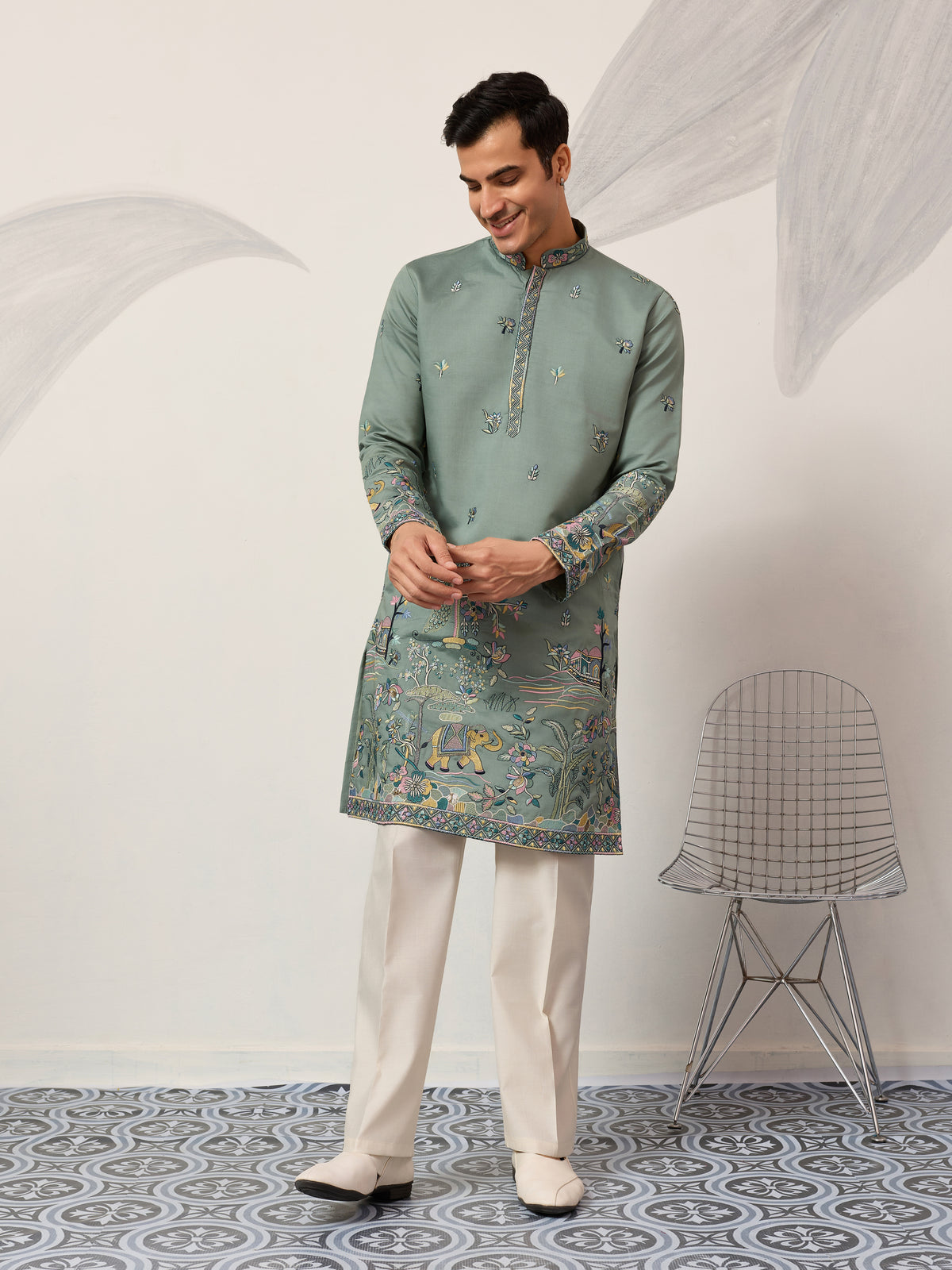 Stylish Pista Mens Wear Kurta for Wedding Occasions