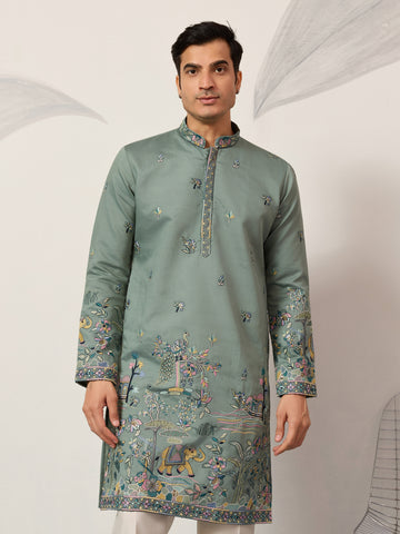 Stylish Pista Mens Wear Kurta for Wedding Occasions