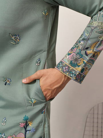 Stylish Pista Mens Wear Kurta for Wedding Occasions