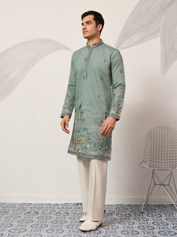 Stylish Pista Mens Wear Kurta for Wedding Occasions