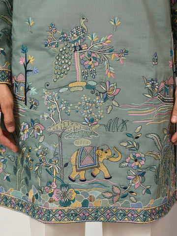 Stylish Pista Mens Wear Kurta for Wedding Occasions