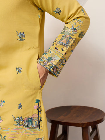 Elegant Haldi Yellow Mens Wear Kurta for Wedding Function