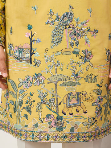 Elegant Haldi Yellow Mens Wear Kurta for Wedding Function