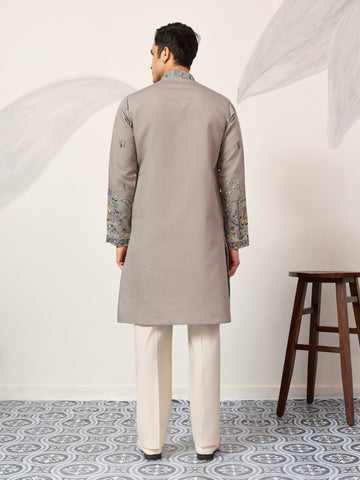 Wedding Traditional Look Grey Kurta for Mens Wear