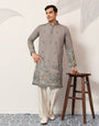 Wedding Traditional Look Grey Kurta for Mens Wear