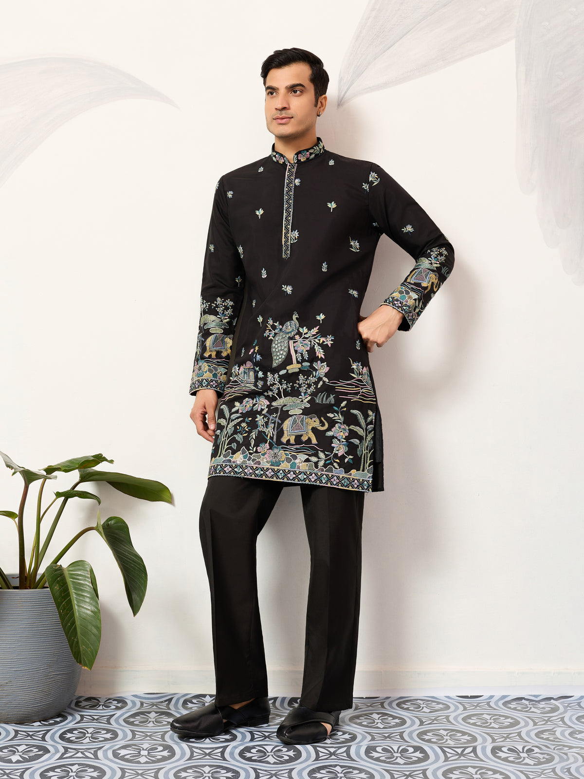 Special Wedding Celebration Ethnic Black Kurta for Mens Wear