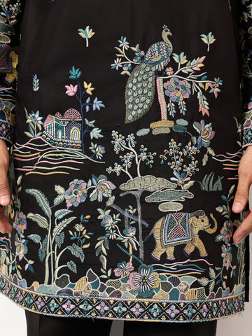 Special Wedding Celebration Ethnic Black Kurta for Mens Wear