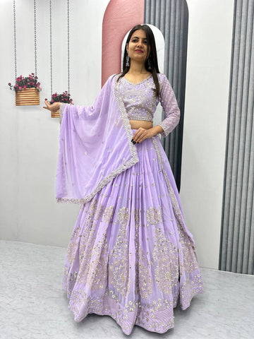 Heavy Sequence & Thread Work Rani Pink Georgette Ready to Wear Lehenga Choli Set