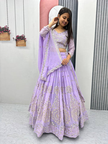 Heavy Sequence & Thread Work Rani Pink Georgette Ready to Wear Lehenga Choli Set