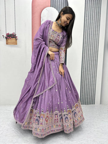 Pure Vichitra Silk Heavy Embroidery Coading Sequence & Thread Work Ready to Wear Lehenga Choli Set