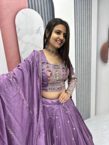 Pure Vichitra Silk Heavy Embroidery Coading Sequence & Thread Work Ready to Wear Lehenga Choli Set