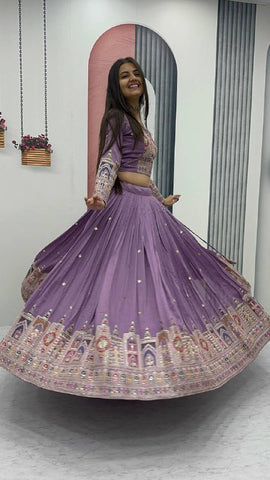 Pure Vichitra Silk Heavy Embroidery Coading Sequence & Thread Work Ready to Wear Lehenga Choli Set