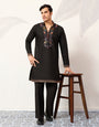 Party Wear Black V Neck Style Kurta Pant for Mens Wear