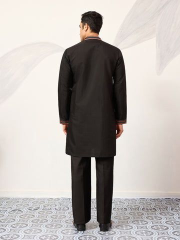 Party Wear Black V Neck Style Kurta Pant for Mens Wear