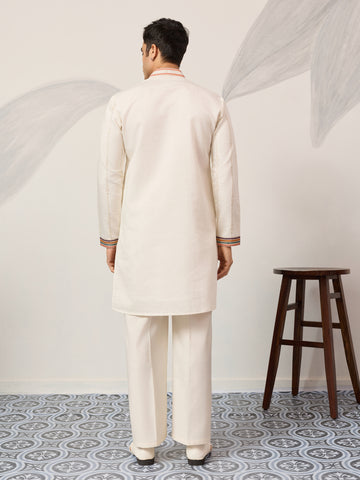 Luxury White V Neck Kurta Pant for Festive Wear