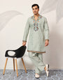 Ethnic Pista V Neck Kurta Pant Set for Mens Wear