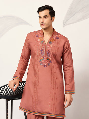 Elegant Royal V Style Orange Kurta Pant for Mens wear