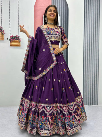 Pure Vichitra Embroidery Sequence Work Lehenga Choli Set