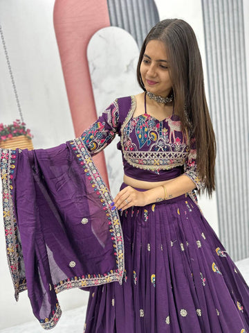 Pure Vichitra Embroidery Sequence Work Lehenga Choli Set