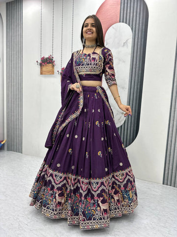 Pure Vichitra Embroidery Sequence Work Lehenga Choli Set