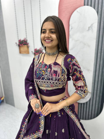 Pure Vichitra Embroidery Sequence Work Lehenga Choli Set
