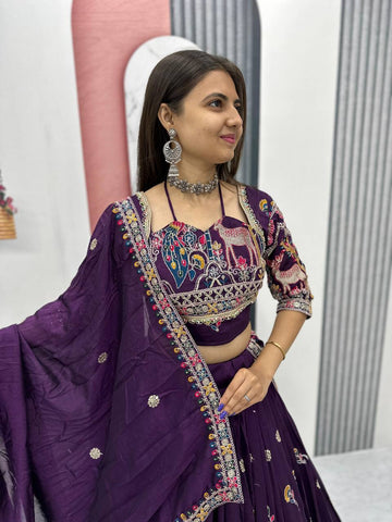 Pure Vichitra Embroidery Sequence Work Lehenga Choli Set