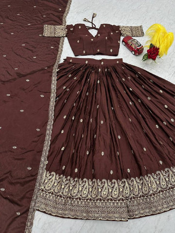 New Festival Premium Chinnon Silk Heavy Embroidery Thread & Sequence Work Lehenga Choli Set